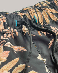 Blythe Drawstring Swim Shorts, Leaves Black Print Elasticated Swim short Riz Boardshorts 