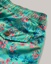 Blythe Drawstring Swim Shorts, Seaweed Jade Print Elasticated Swim short Riz Boardshorts 