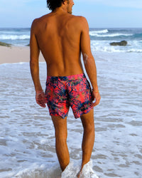 Buckler Short-Length Tailored Swim Shorts, Seaweed Coral Print Short Tailored Swim short Riz Boardshorts 