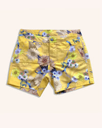 Buckler Short-Length Tailored Swim Shorts, Wave Flower Sunshine Print Short Tailored Swim short Riz Boardshorts 